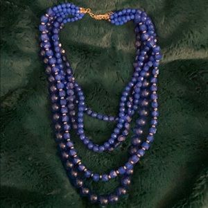 Bright Blue and Gold Beaded Statement Necklace
